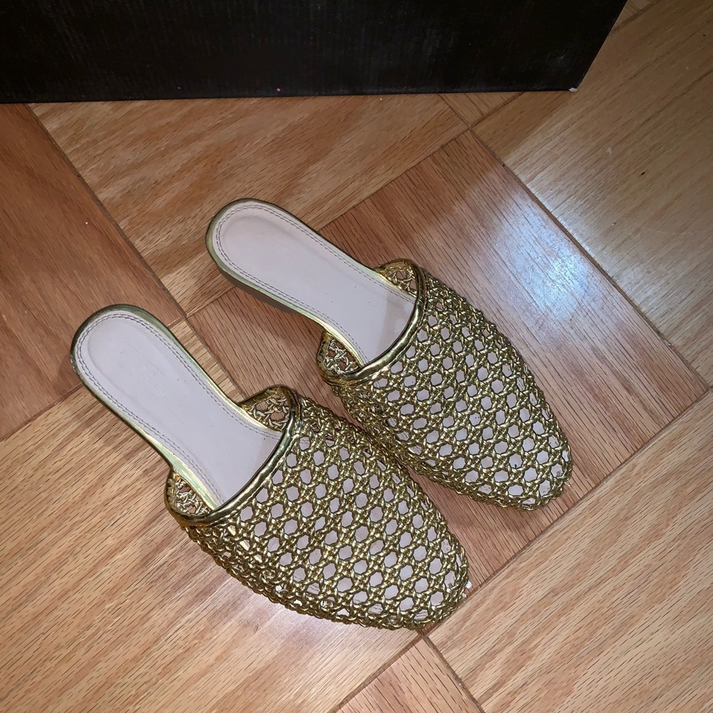 ASOS gold woven mules Sz 9